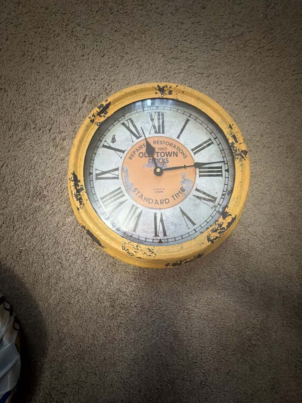 Hobby Lobby Old Town Repairs & Restorations Wall Clock Yellow Distressed